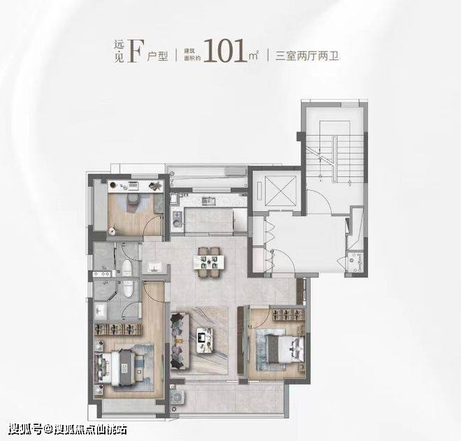 的高层户型以及建筑面积约90㎡—136㎡的4叠、6叠户型多元的产品松江洞泾9、12号线双地铁环绕华发海上都荟：打造建筑面积约101㎡(图8)