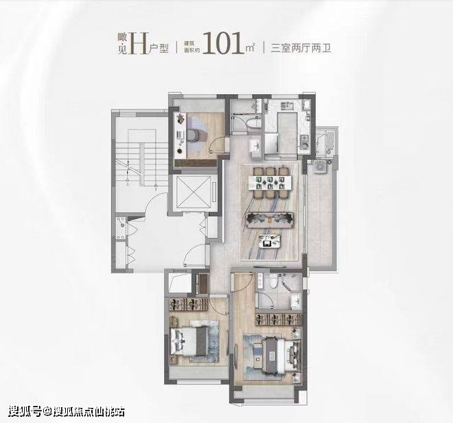 的高层户型以及建筑面积约90㎡—136㎡的4叠、6叠户型多元的产品松江洞泾9、12号线双地铁环绕华发海上都荟：打造建筑面积约101㎡(图11)