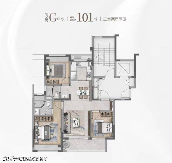 的高层户型以及建筑面积约90㎡—136㎡的4叠、6叠户型多元的产品松江洞泾9、12号线双地铁环绕华发海上都荟：打造建筑面积约101㎡(图14)